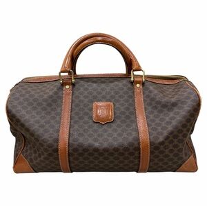 CÉLINE Vintage Macadam Boston Bag Brown Coated Canvas & Leather